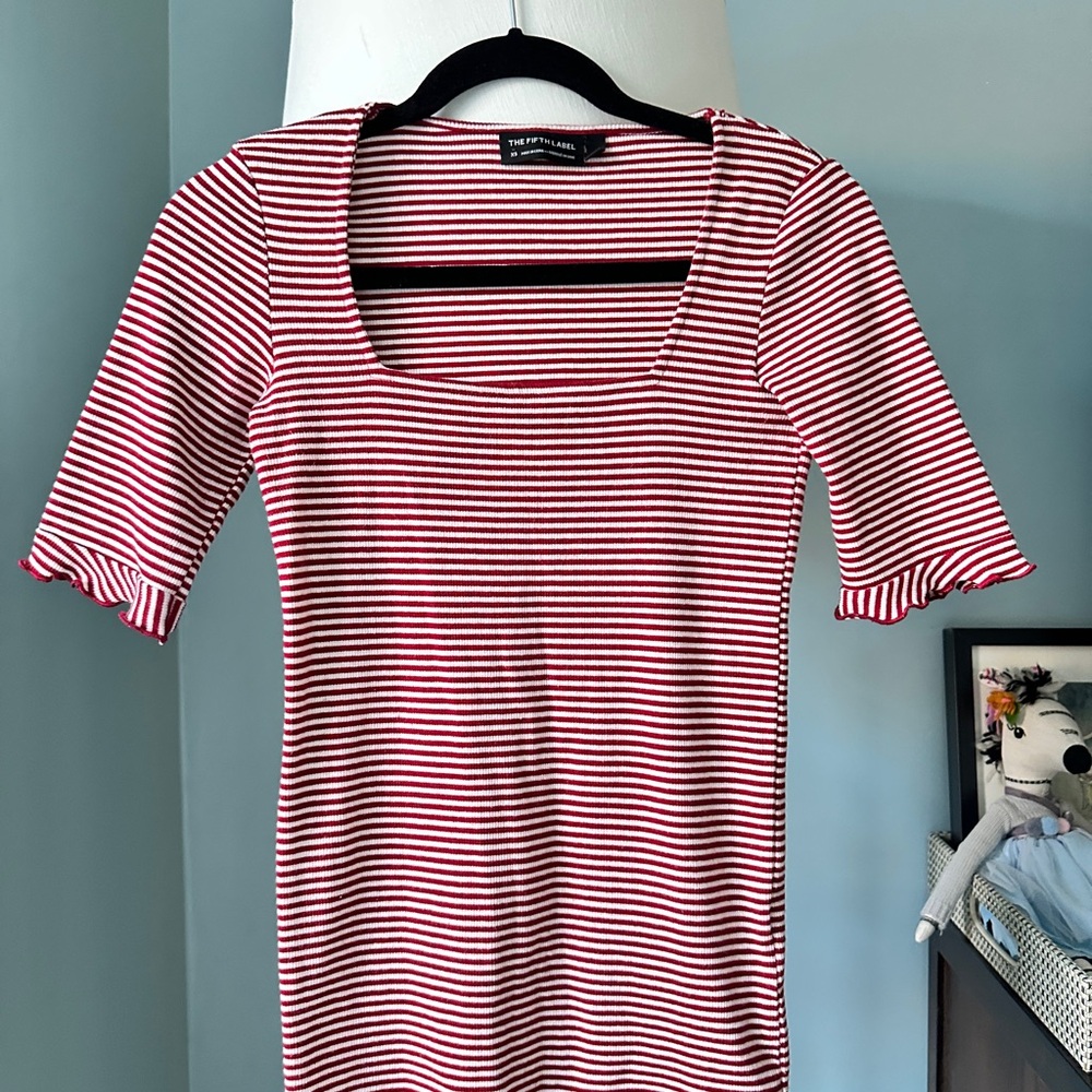 The Fifth Label Crimson and White Striped Top